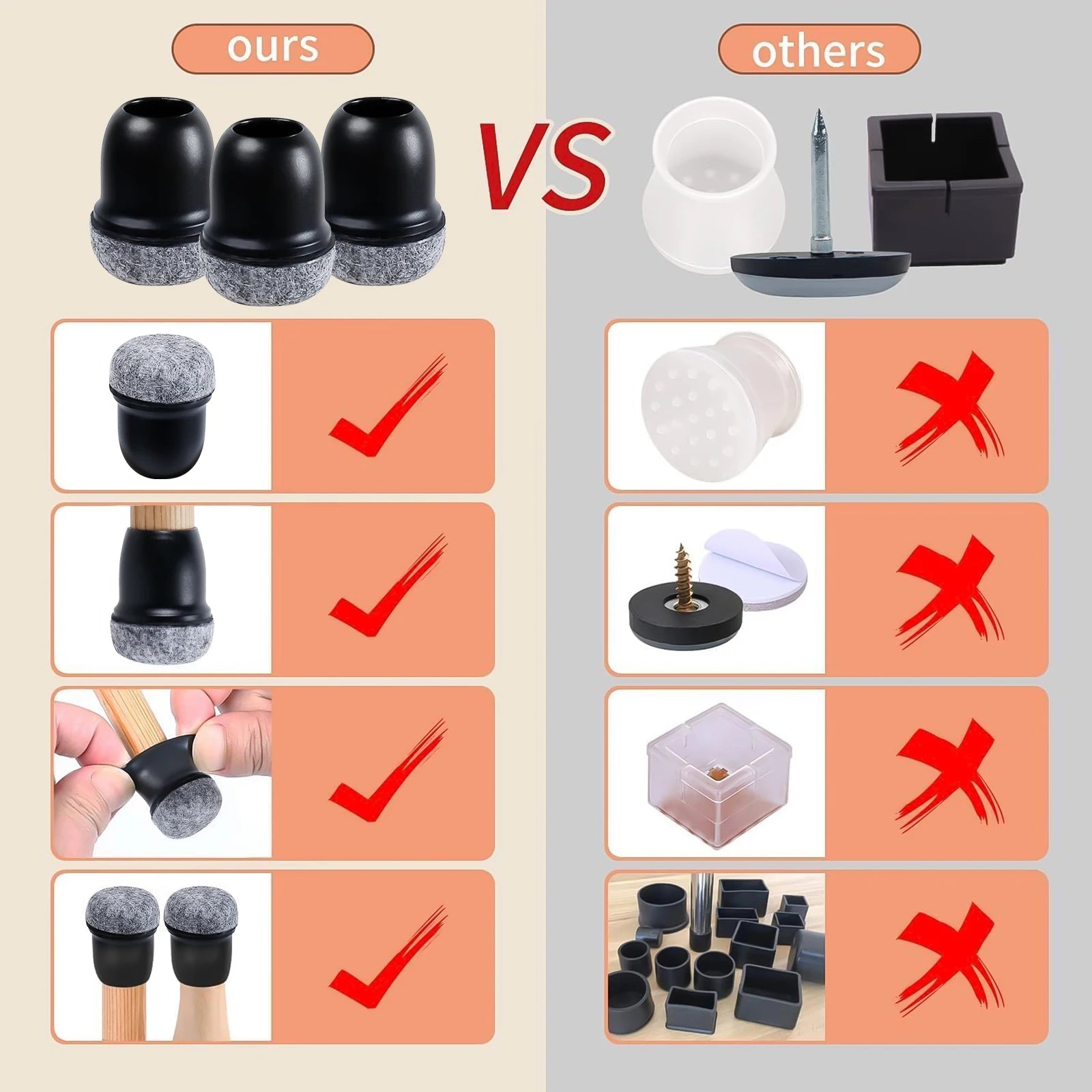 16Pcs Silicone Chair Leg Floor Protectors Wrapped Felt Pads For Hardwood Floors - Mobility Buy