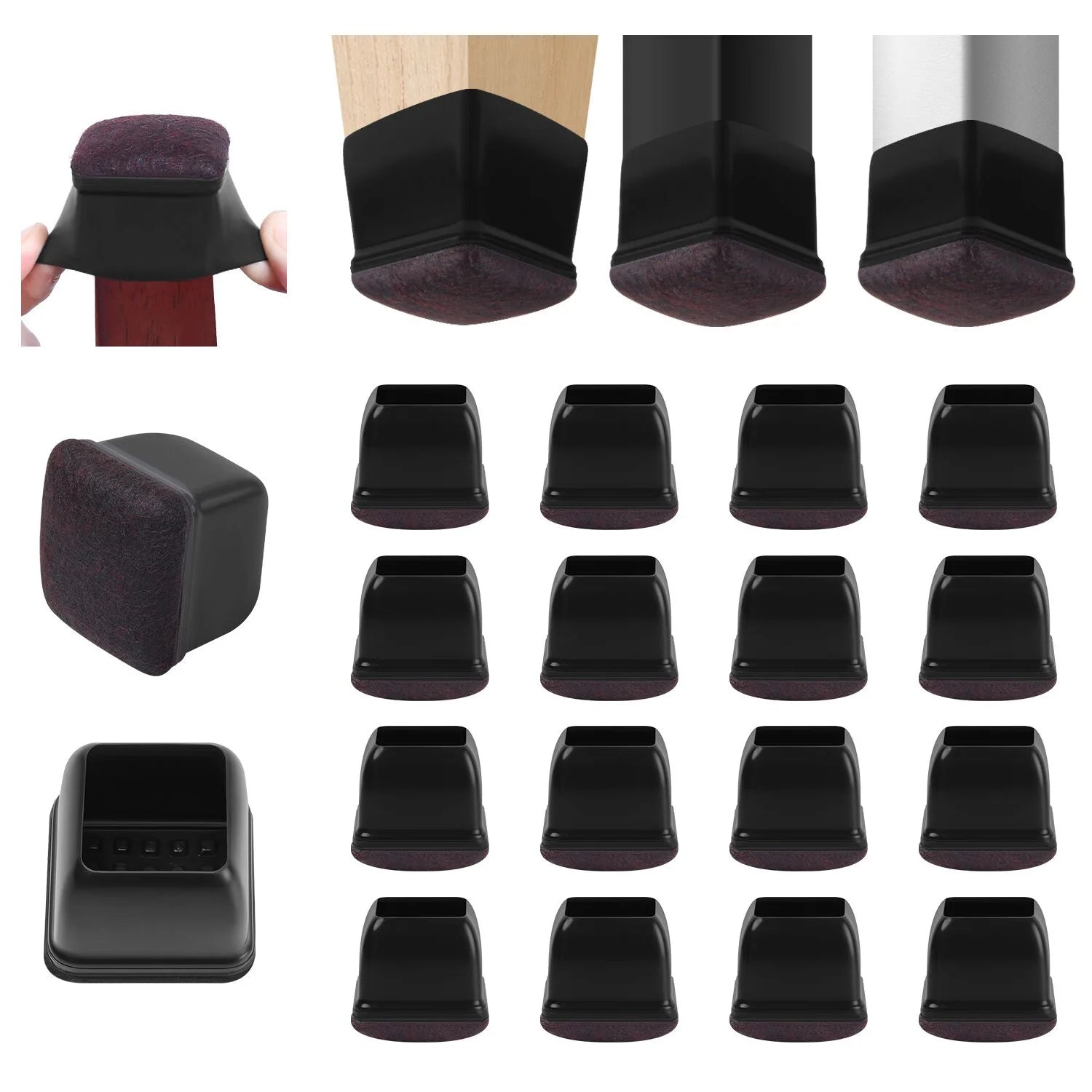 16Pcs Silicone Chair Leg Floor Protectors Wrapped Felt Pads For Hardwood Floors - Mobility Buy