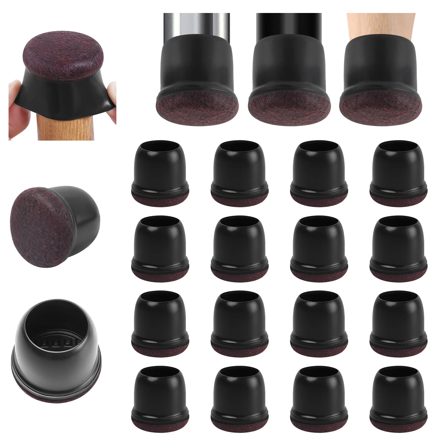 16Pcs Silicone Chair Leg Floor Protectors Wrapped Felt Pads For Hardwood Floors - Mobility Buy