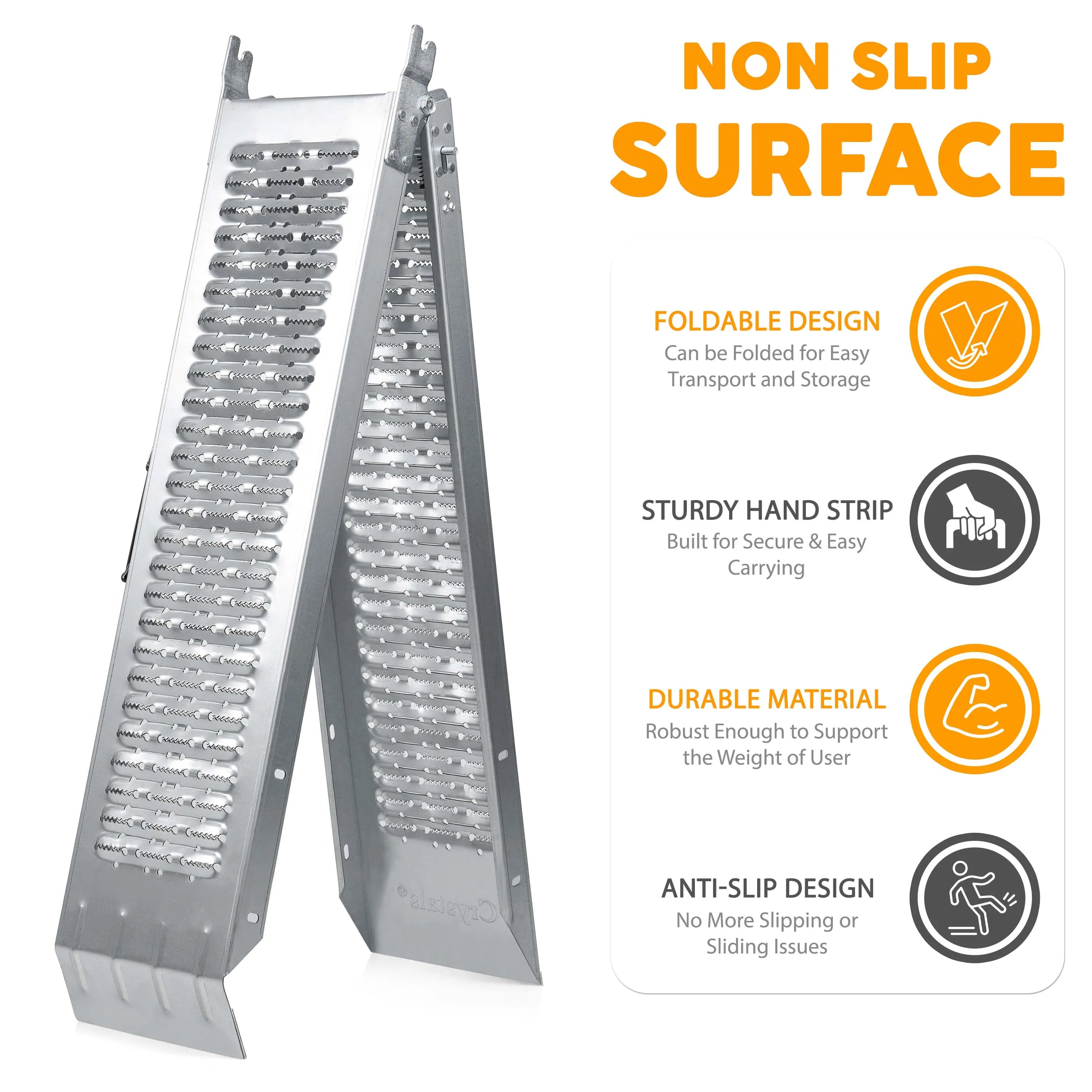 2 Pack Folding Steel Loading Ramps 1.8m 500kg Capacity - Mobility Buy