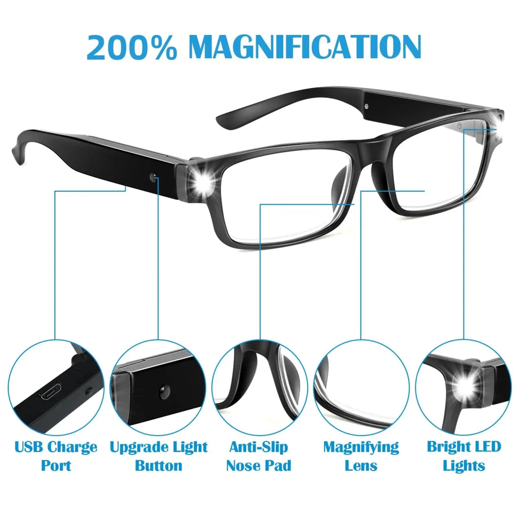 200% magnifying glasses with lamp, USB rechargeable LED - MobilityBuy.com 