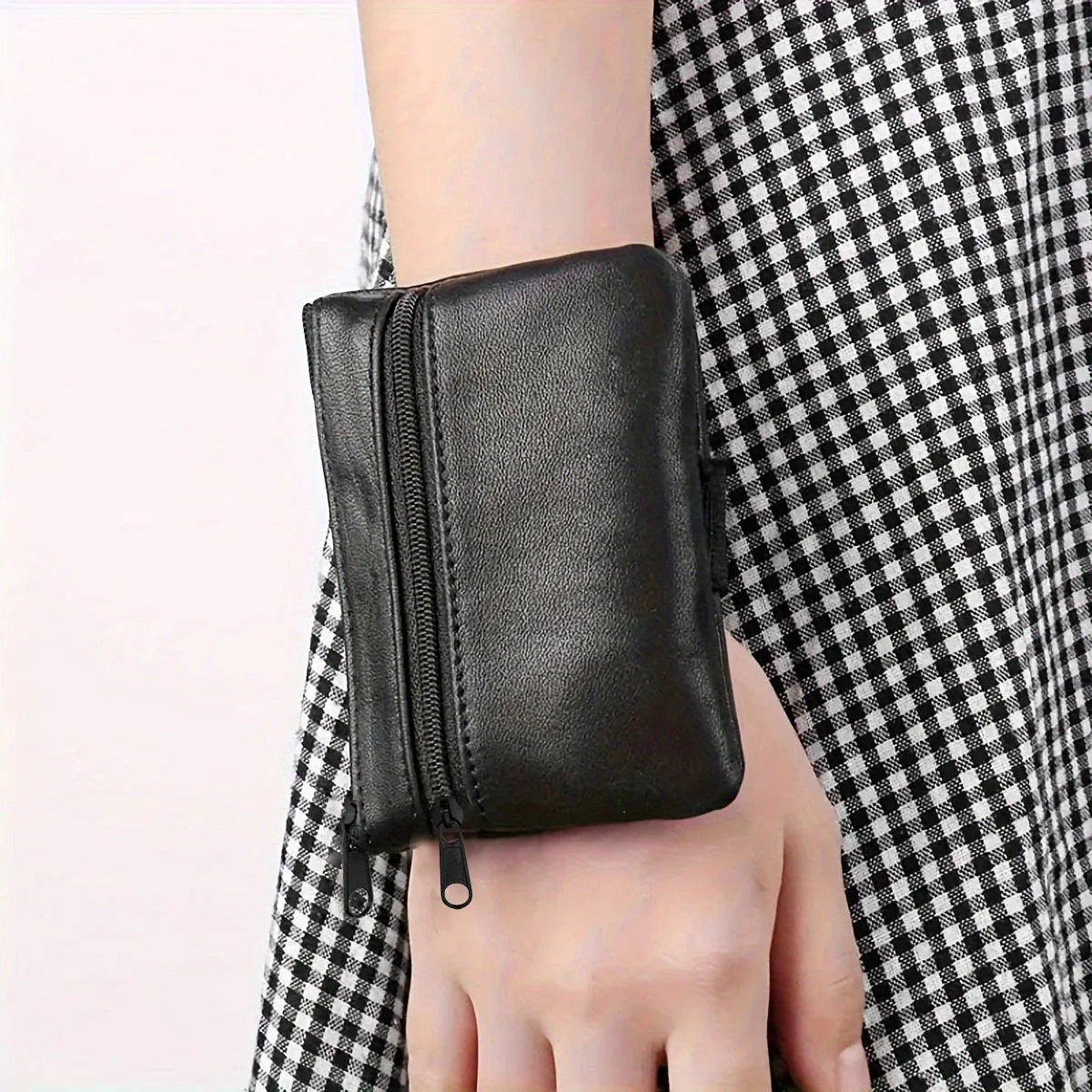 Easy access wrist purse from MobilityBuy, designed for disabilities, holding cards, cash, and keys securely.