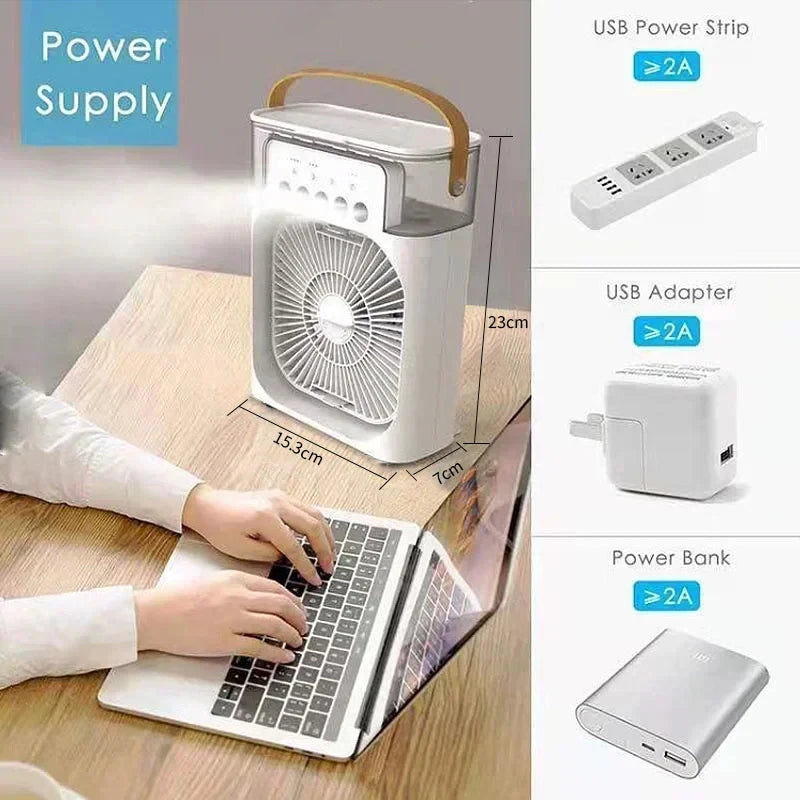 3 In 1 Portable Air Cooler Humidifier Fan With LED Night Light USB - Mobility Buy