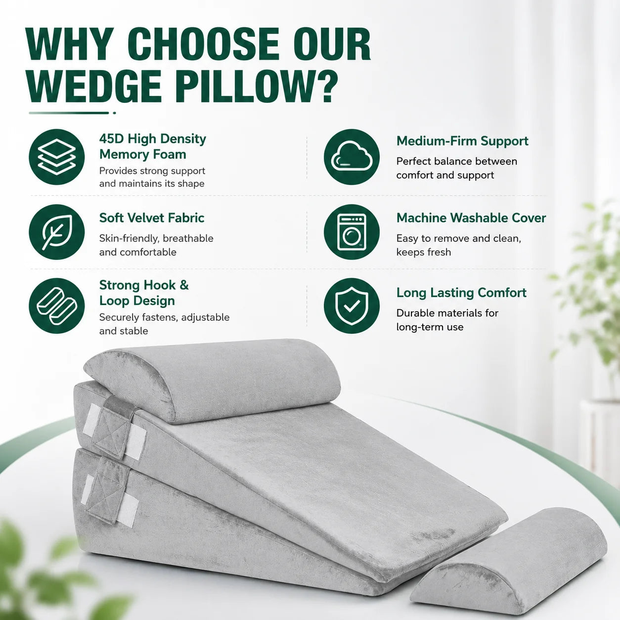 4 Piece Adjustable Wedge Pillow Set for Multi Angle Bed Ergonomic Sleep Support - Mobility Buy