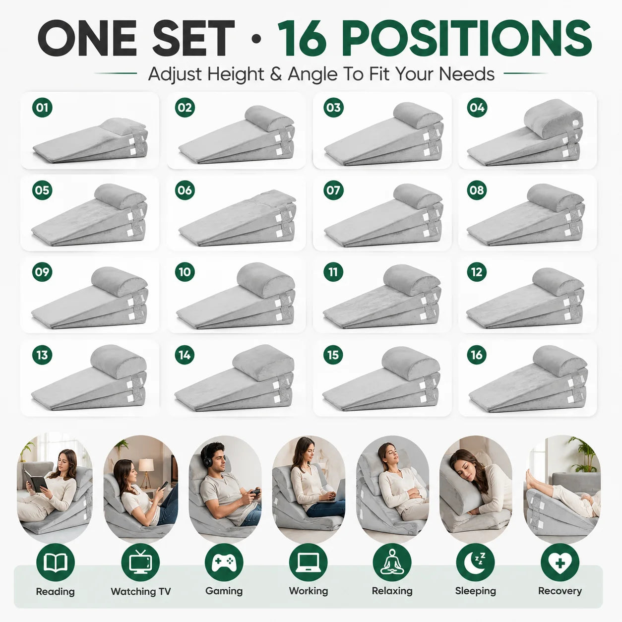 4 Piece Adjustable Wedge Pillow Set for Multi Angle Bed Ergonomic Sleep Support - Mobility Buy