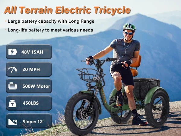 48V 500W Brushless Electric Tricycle for Adults Folding E Bike with Large Basket - MobilityBuy.com 