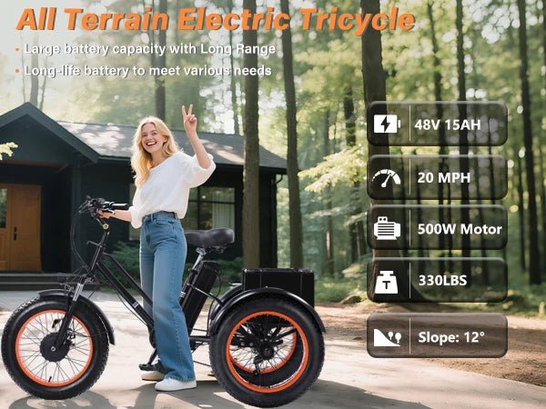 48V 500W Brushless Electric Tricycle for Adults Folding E Bike with Large Basket - MobilityBuy.com 