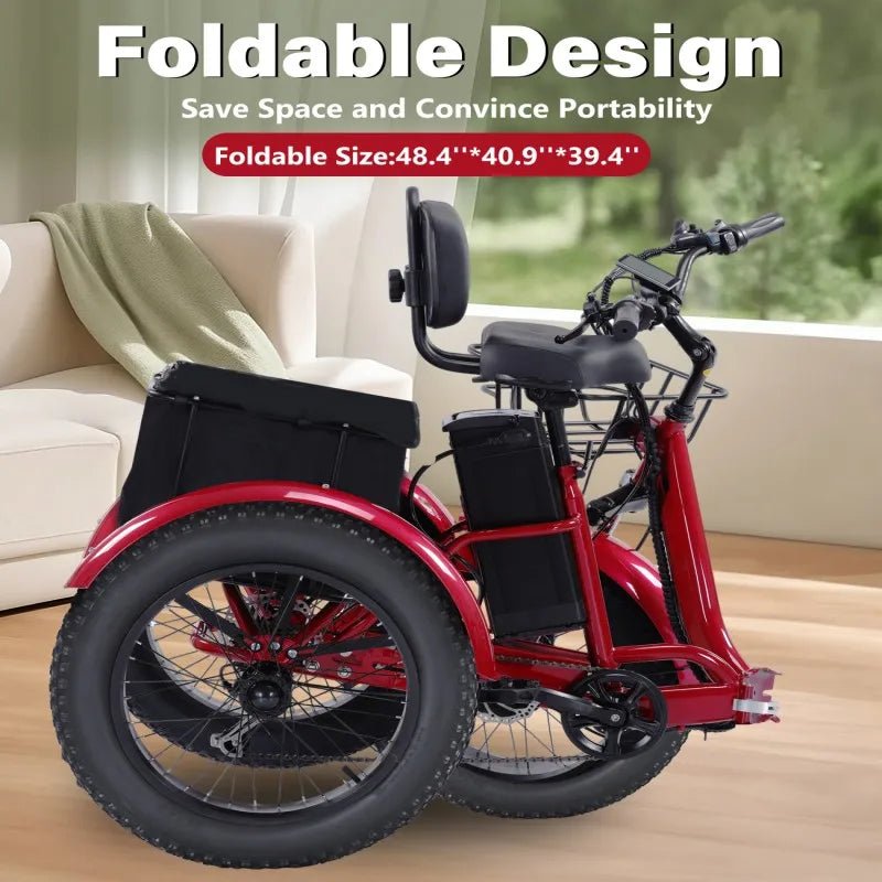 48V 500W Brushless Electric Tricycle for Adults Folding E Bike with Large Basket - MobilityBuy.com 