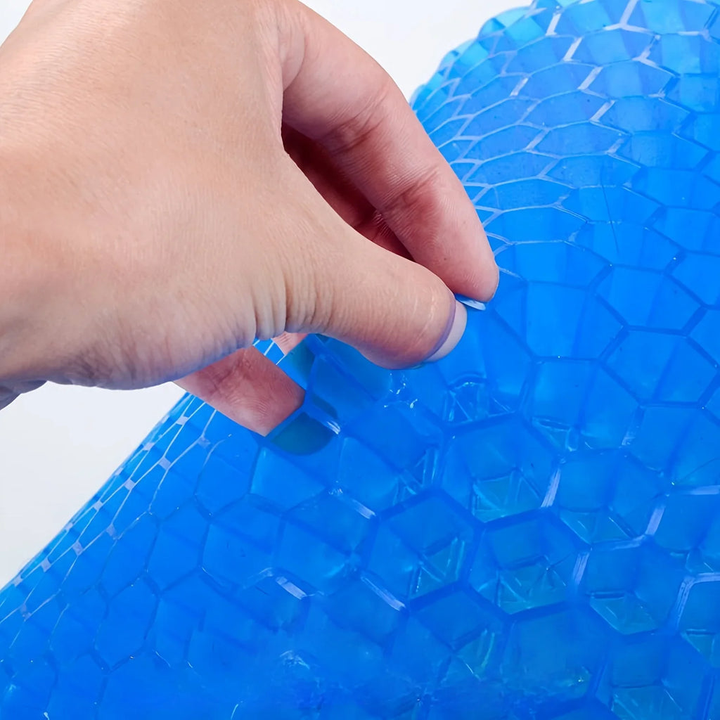 Water-resistant gel wheelchair cushion featuring a breathable honeycomb design for comfort and support.
