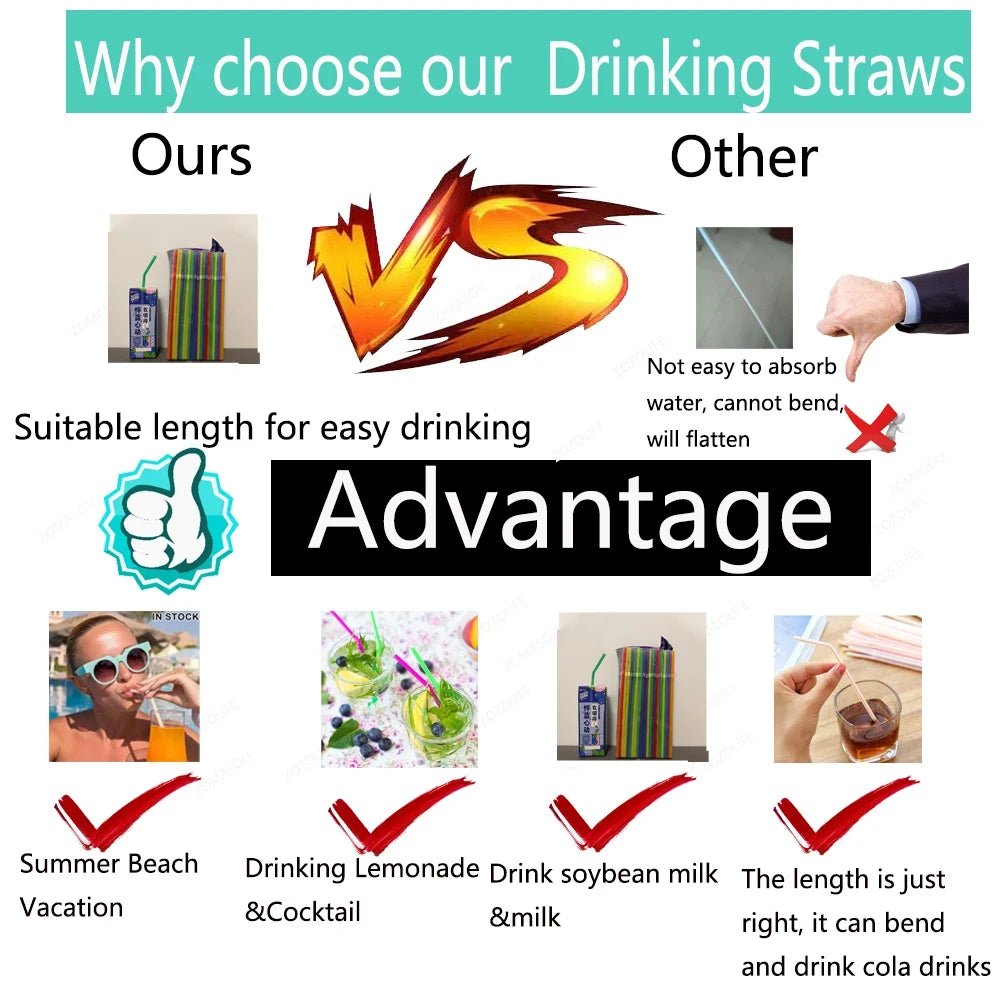 Multicolour Drinking Rietjes Straw Milk Tea Bar Party cocktail Drinking Wedding Kitchen Beverage - MobilityBuy.com 