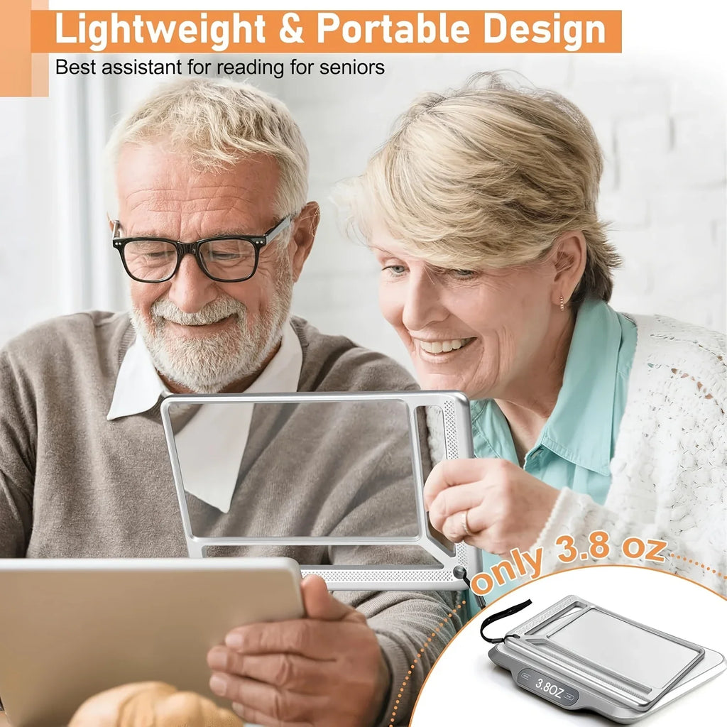 4X large magnifying glass with LED lights, USB rechargeable, perfect for low vision users, by MobilityBuy.