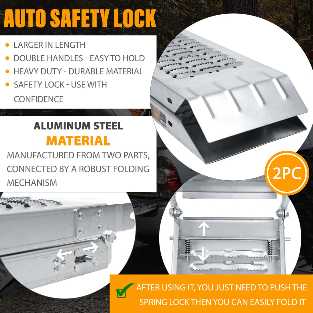 2 Pack Folding Steel Loading Ramps 1.8m 500kg Capacity - MobilityBuy.com 