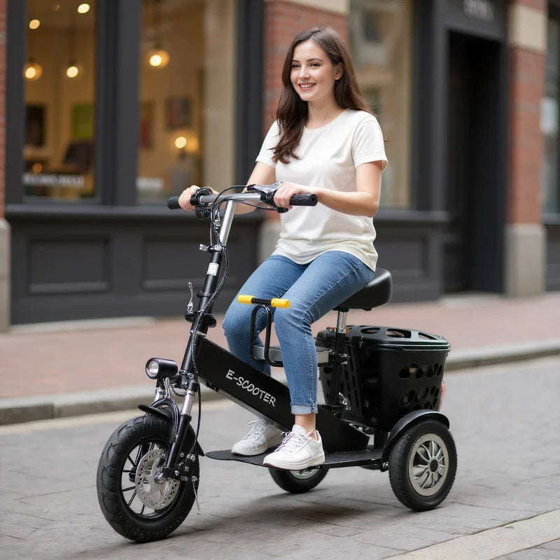 Foldable Mini Electric Tricycle For Women With Toddler Seat 500W 36V Basket - Mobility Buy