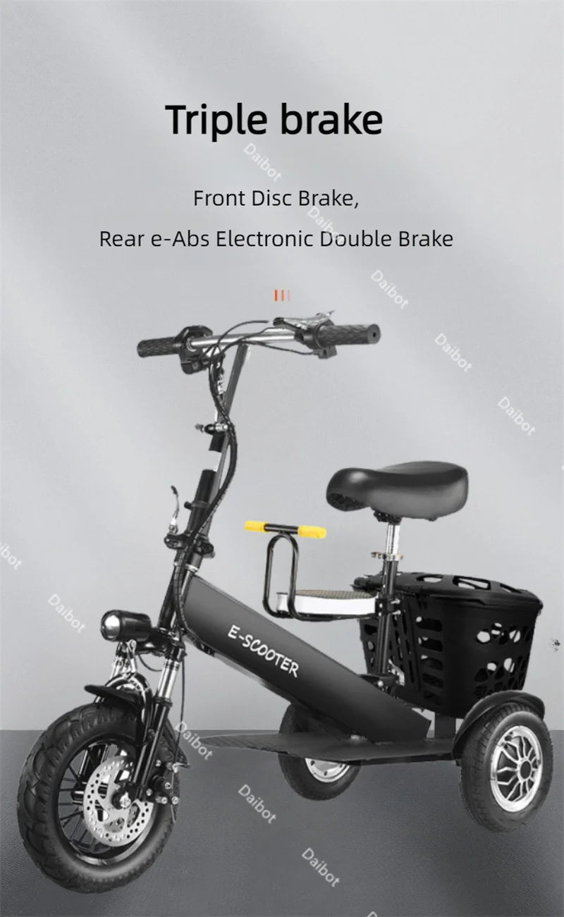 Foldable Mini Electric Tricycle For Women With Toddler Seat 500W 36V Basket - Mobility Buy