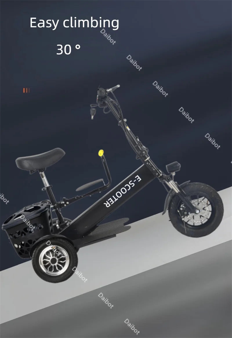 Foldable Mini Electric Tricycle For Women With Toddler Seat 500W 36V Basket - Mobility Buy