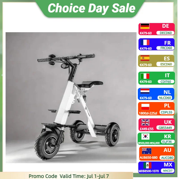 Foldable Three Wheel Electric Scooter With Seat 36V 350W Lightweight For Women - Mobility Buy
