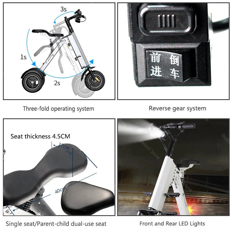 Foldable Three Wheel Electric Scooter With Seat 36V 350W Lightweight For Women - Mobility Buy