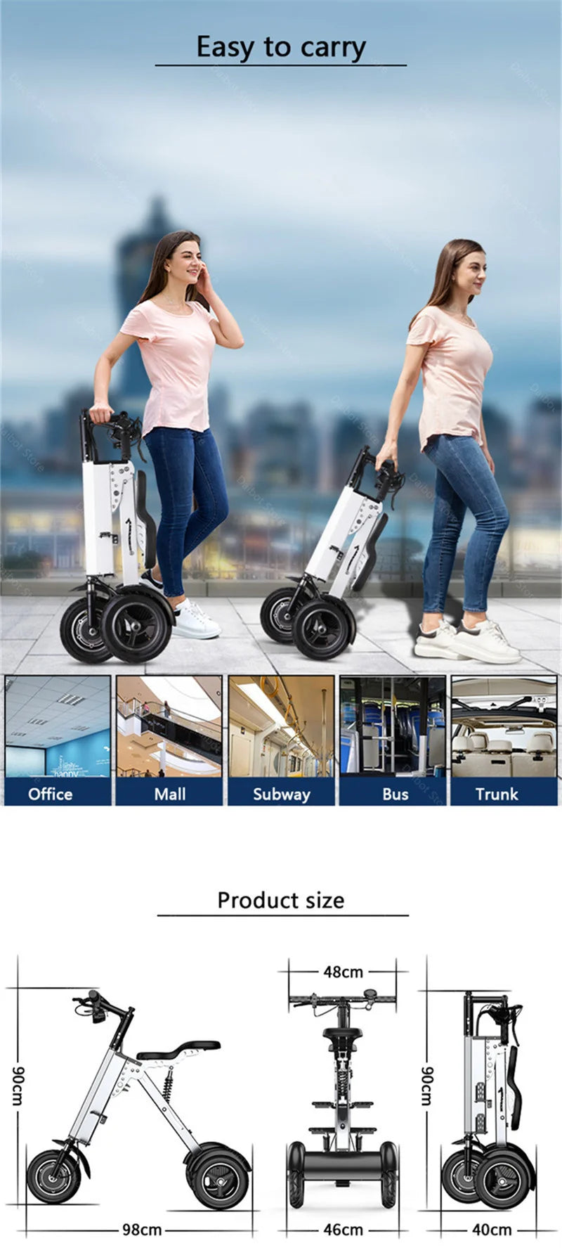 Foldable Three Wheel Electric Scooter With Seat 36V 350W Lightweight For Women - Mobility Buy