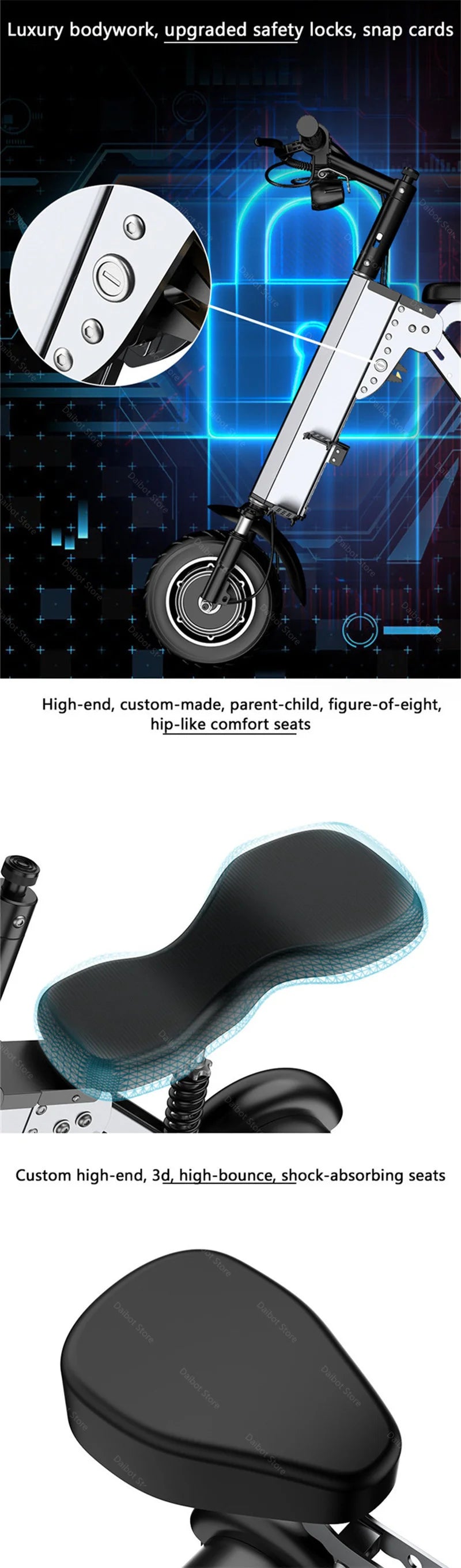 Foldable Three Wheel Electric Scooter With Seat 36V 350W Lightweight For Women - Mobility Buy