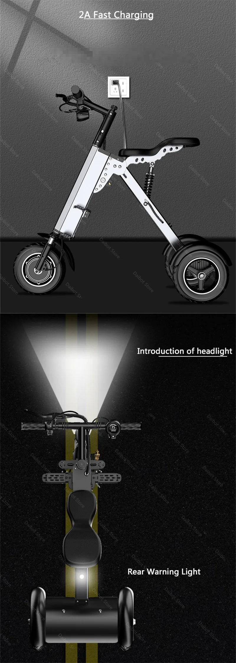 Foldable Three Wheel Electric Scooter With Seat 36V 350W Lightweight For Women - Mobility Buy