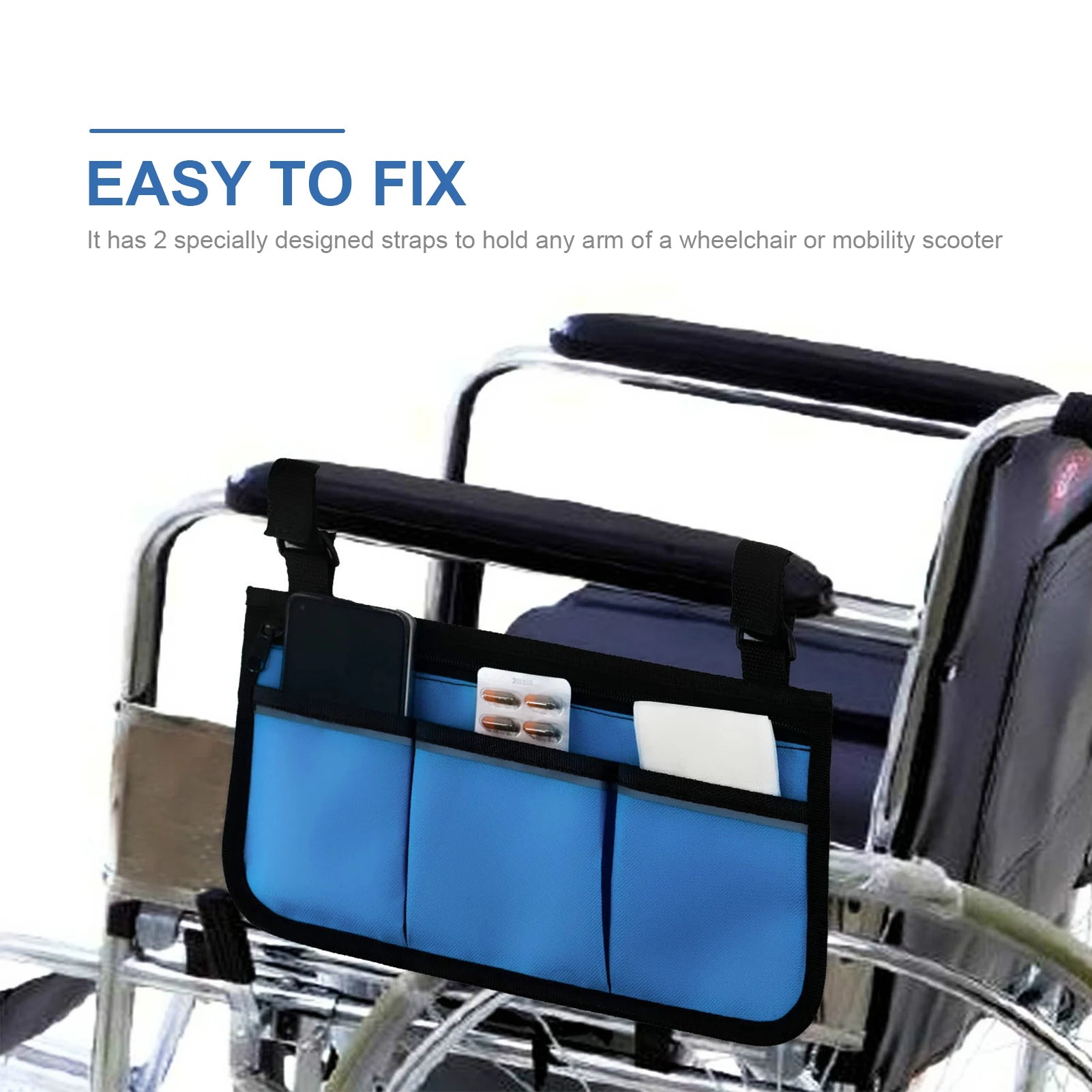Wheelchair Bag with Pockets Reflective Strips - Side Bags pouch - MobilityBuy.com