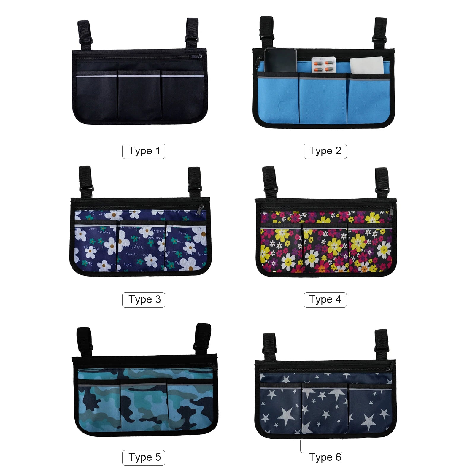 Wheelchair Bag with Pockets Reflective Strips - Side Bags pouch - MobilityBuy.com