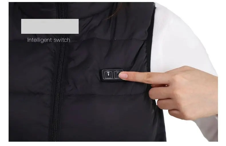 Heated electric jacket by MobilityBuy, featuring USB heating elements for warmth and comfort in cold weather.
