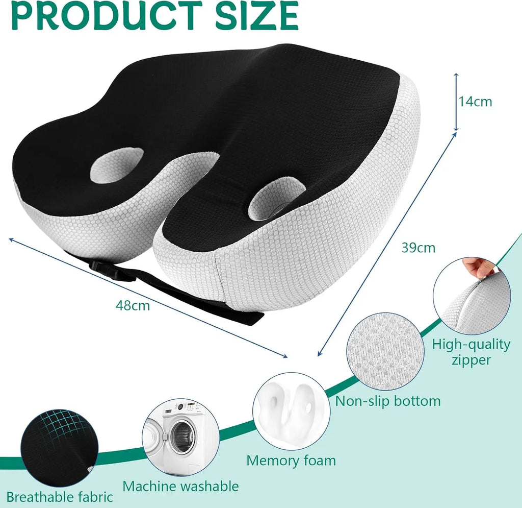 Orthopedic Memory Foam Seat Cushion for Tailbone Pain Sciatica Car Chair Black - Mobility Buy
