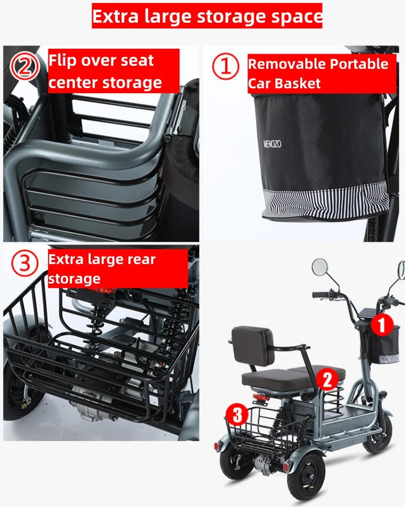 Powerful Electric Tricycle ThreeWheel For Elderly TwoSeat 800W Scooter 60Km - Mobility Buy