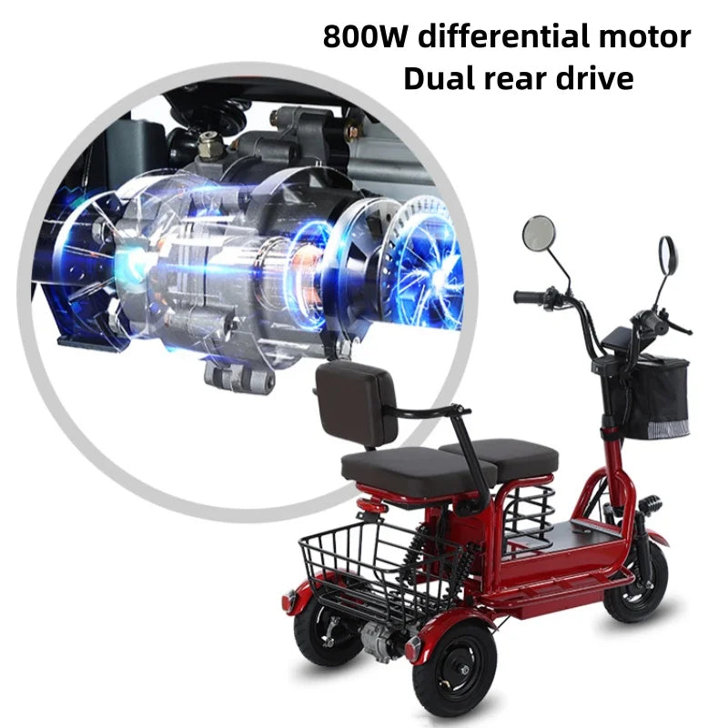 Powerful Electric Tricycle ThreeWheel For Elderly TwoSeat 800W Scooter 60Km - Mobility Buy