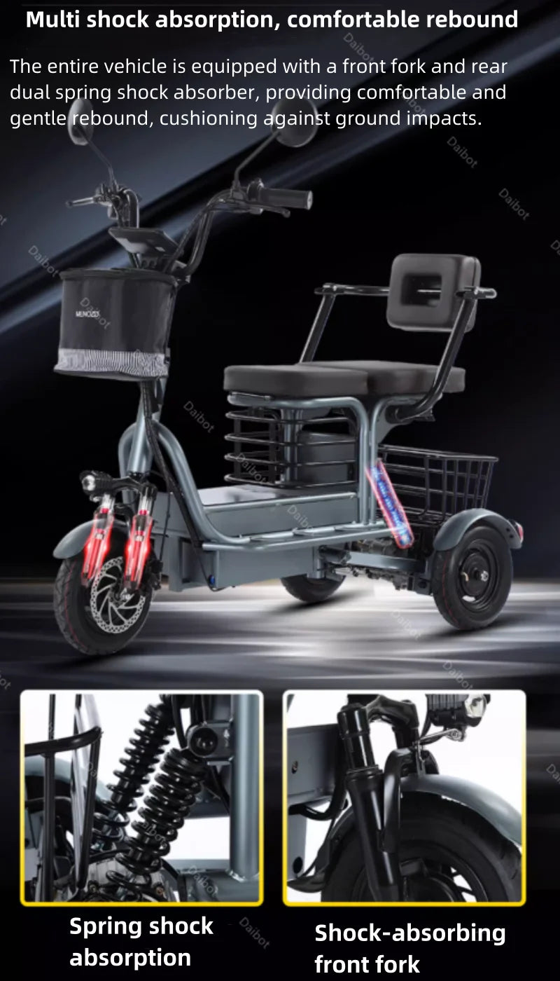 Powerful Electric Tricycle ThreeWheel For Elderly TwoSeat 800W Scooter 60Km - Mobility Buy