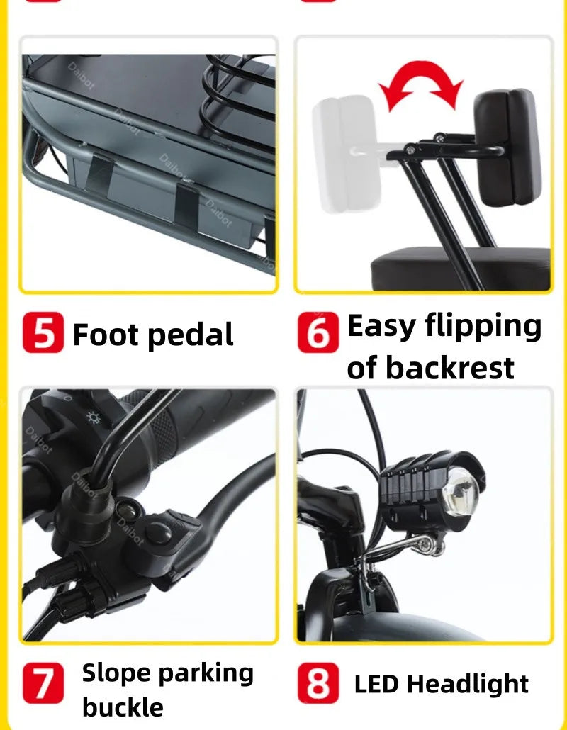 Powerful Electric Tricycle ThreeWheel For Elderly TwoSeat 800W Scooter 60Km - Mobility Buy