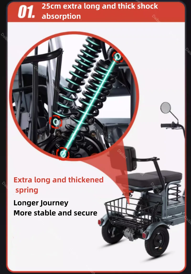 Powerful Electric Tricycle ThreeWheel For Elderly TwoSeat 800W Scooter 60Km - Mobility Buy