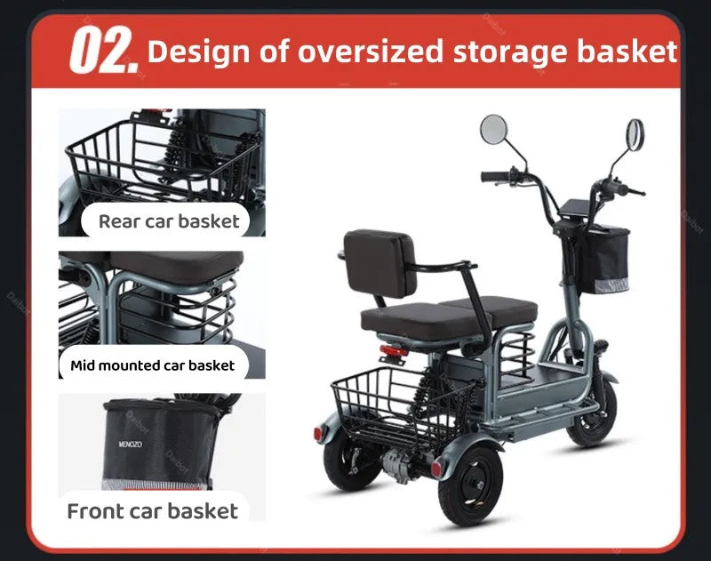 Powerful Electric Tricycle ThreeWheel For Elderly TwoSeat 800W Scooter 60Km - Mobility Buy