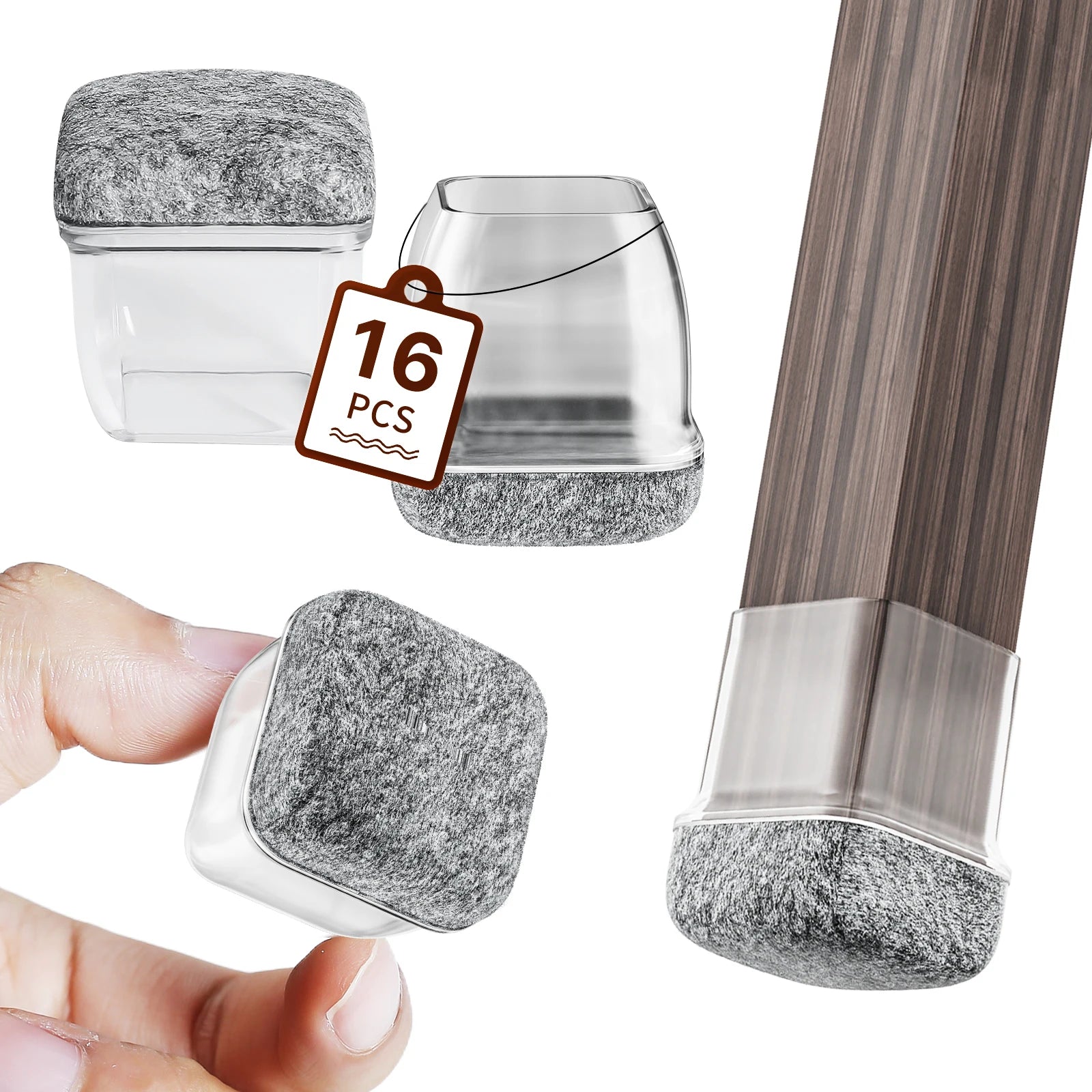 16pcs silicone chair leg floor protectors with wrapped felt pads, non-slip for hardwood floors, MobilityBuy.com