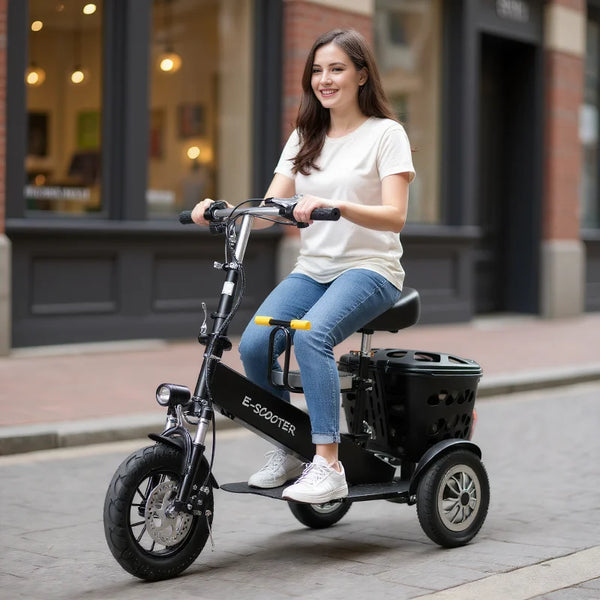 Foldable Mini Electric Tricycle For Women With Toddler Seat 500W 36V Basket - MobilityBuy.com