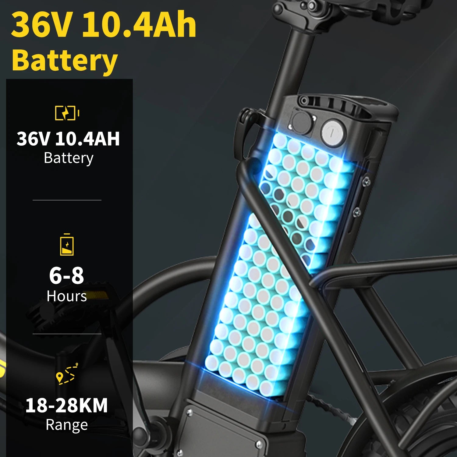 Hidoes C5 folding electric bike with 36V 10.4Ah battery, 350W motor, 14-inch folding frame, 18–28 km range.