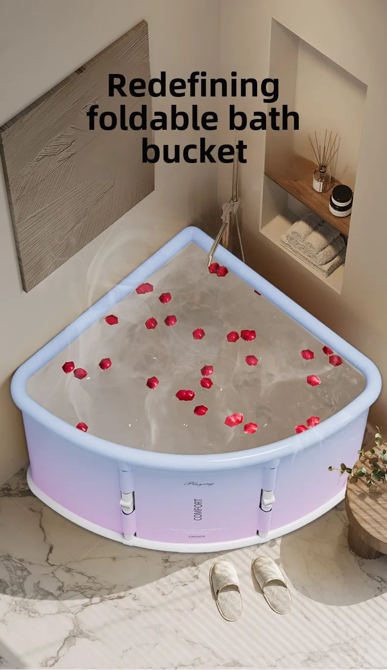 2025 Folding Fan Shaped Corner Spa Bathtub Space Saving Home Bath - MobilityBuy.com 