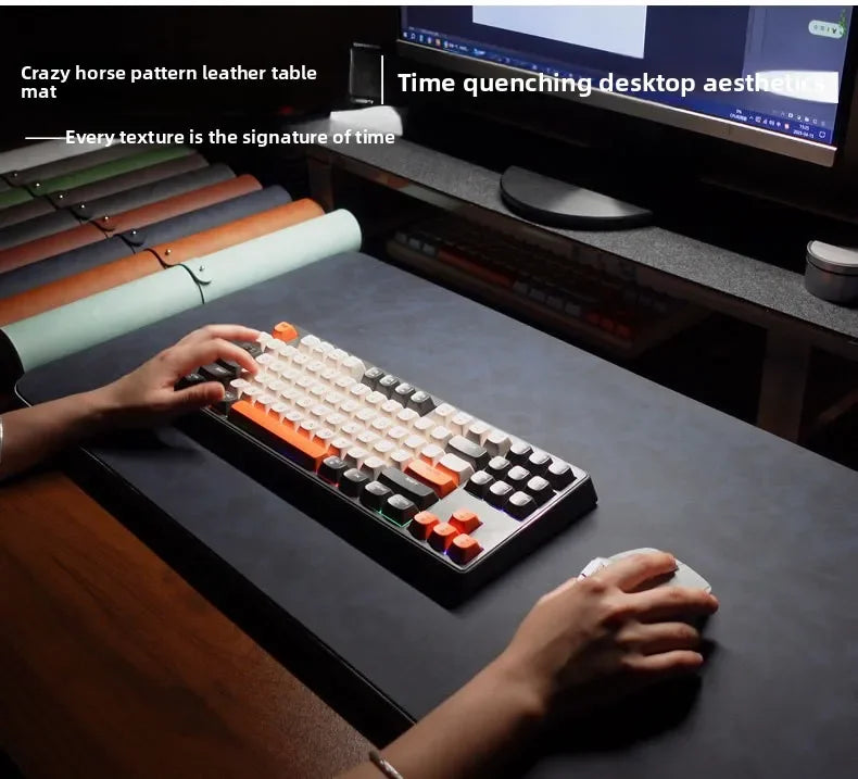 Desk mat waterproof PU large mouse pad for laptop and keyboard, non-slip surface.