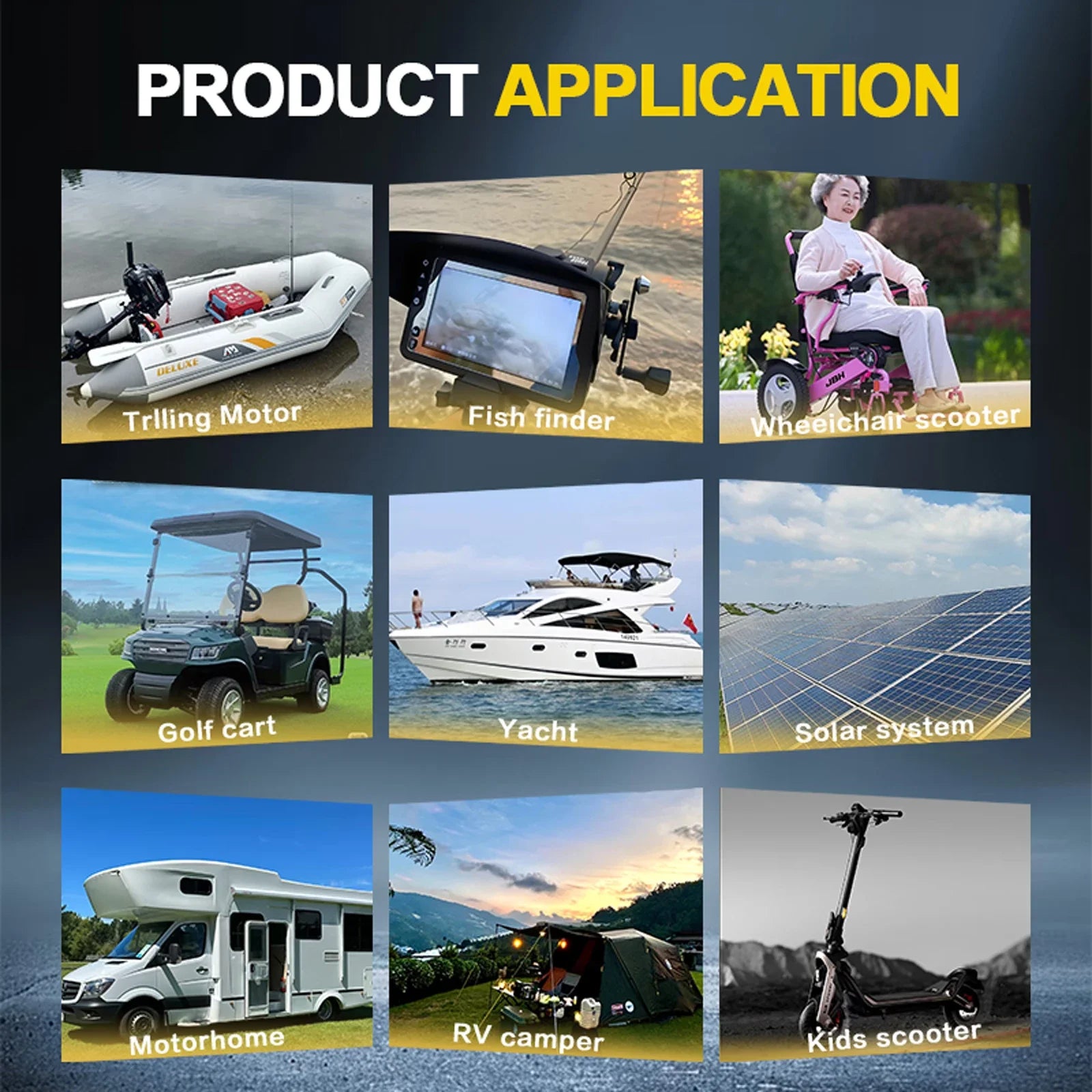 12V Lithium LiFePO4 mobility battery with USB port, designed for scooters, showcasing compact size and robust design.