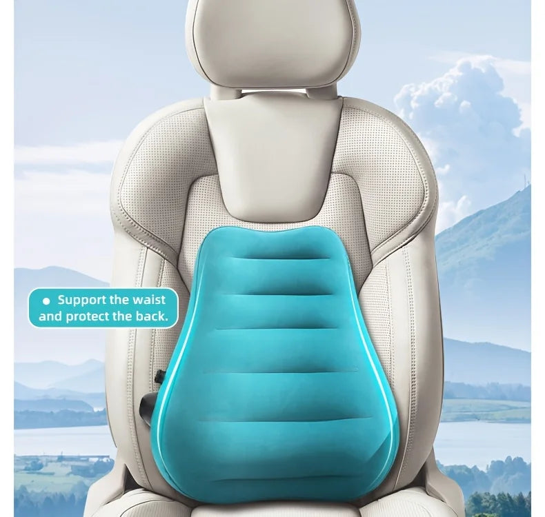 Ergonomic Inflatable Lumbar Support Pillow turquoise by MobilityBuy.com for airplane seat back support.