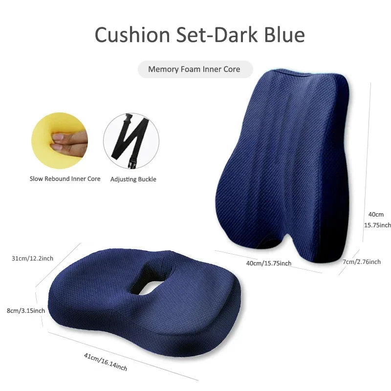 Memory Foam Seat Cushion Waist Back Support Pillow Set - MobilityBuy.com
