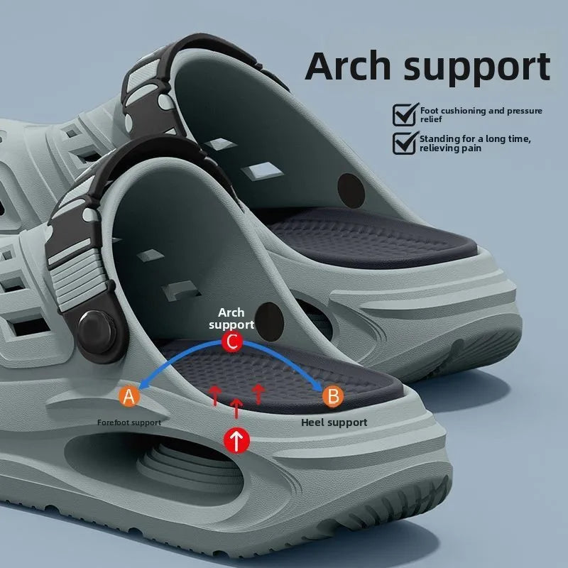 Arch-support slippers pair in grey by MobilityBuy.com with anti-slip, breathable thick sole