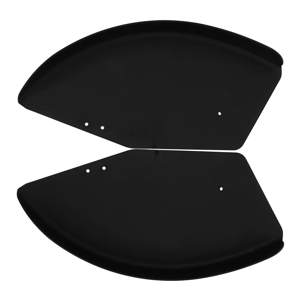 Pair of black ABS wheelchair skirt boards (side wind guards) with mounting holes.