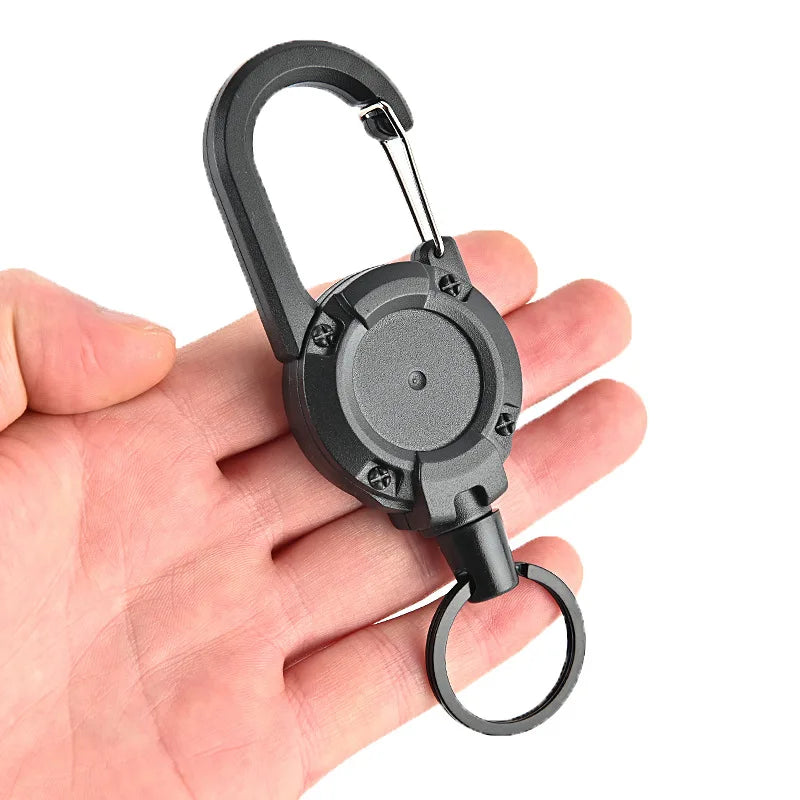 Retractable Heavy Duty Pull Reel Carabiner With Spring Key Ring - MobilityBuy.com 