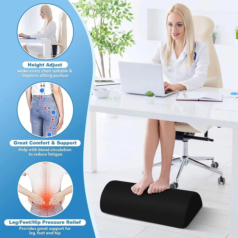MobilityBuy.com memory foam office footrest, black curved under-desk foot stool for leg elevation, 1 pc