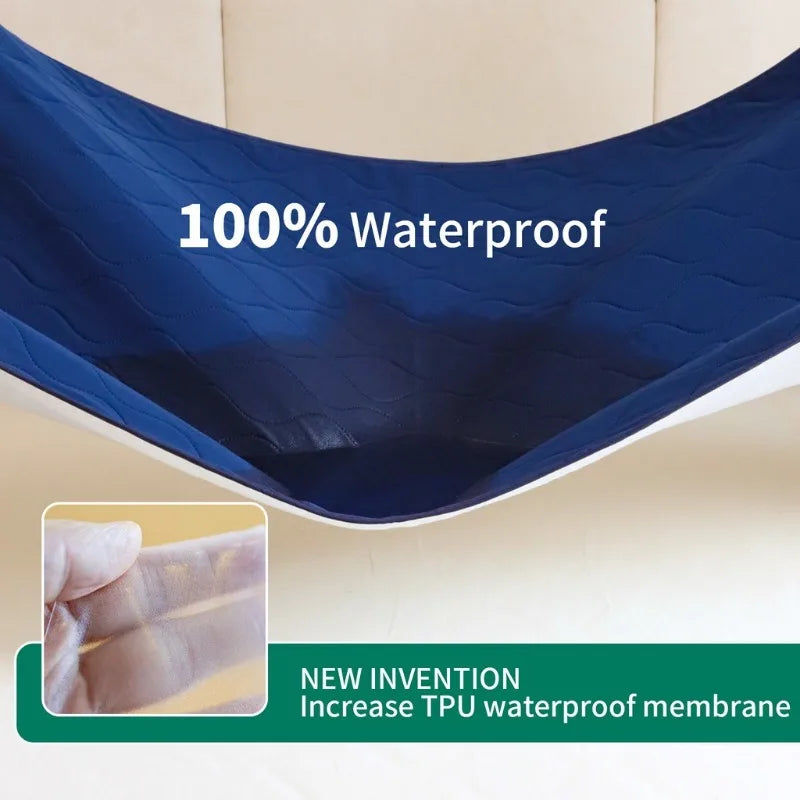 Washable Aliexpress incontinence pad on a bed, designed for bedridden users, showcasing waterproof surface and soft texture.