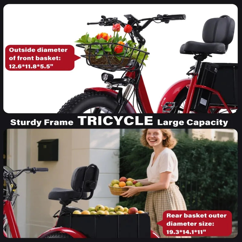 48V 500W Brushless Electric Tricycle for Adults Folding E Bike with Large Basket - MobilityBuy.com 