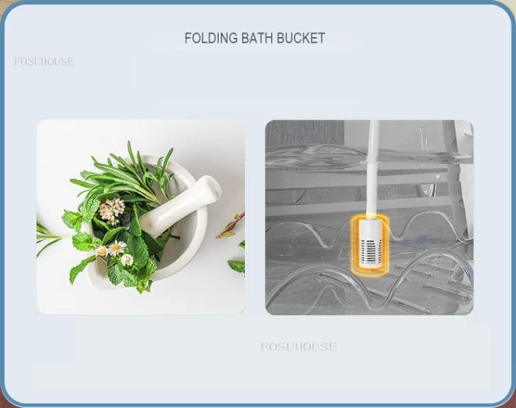 Portable folding bathtub bucket; plastic tub by MobilityBuy.com, folding design, two-image product gallery