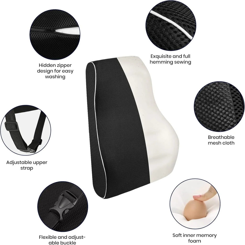 Lumbar Support Pillow Memory Foam Relieve Back Pain Seat - MobilityBuy.com 